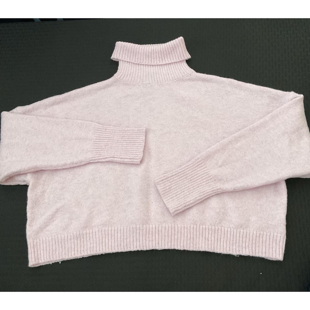 Forever 21 Sweater Womens Medium Pink Turtleneck Cropped Relaxed Knit Pullover
